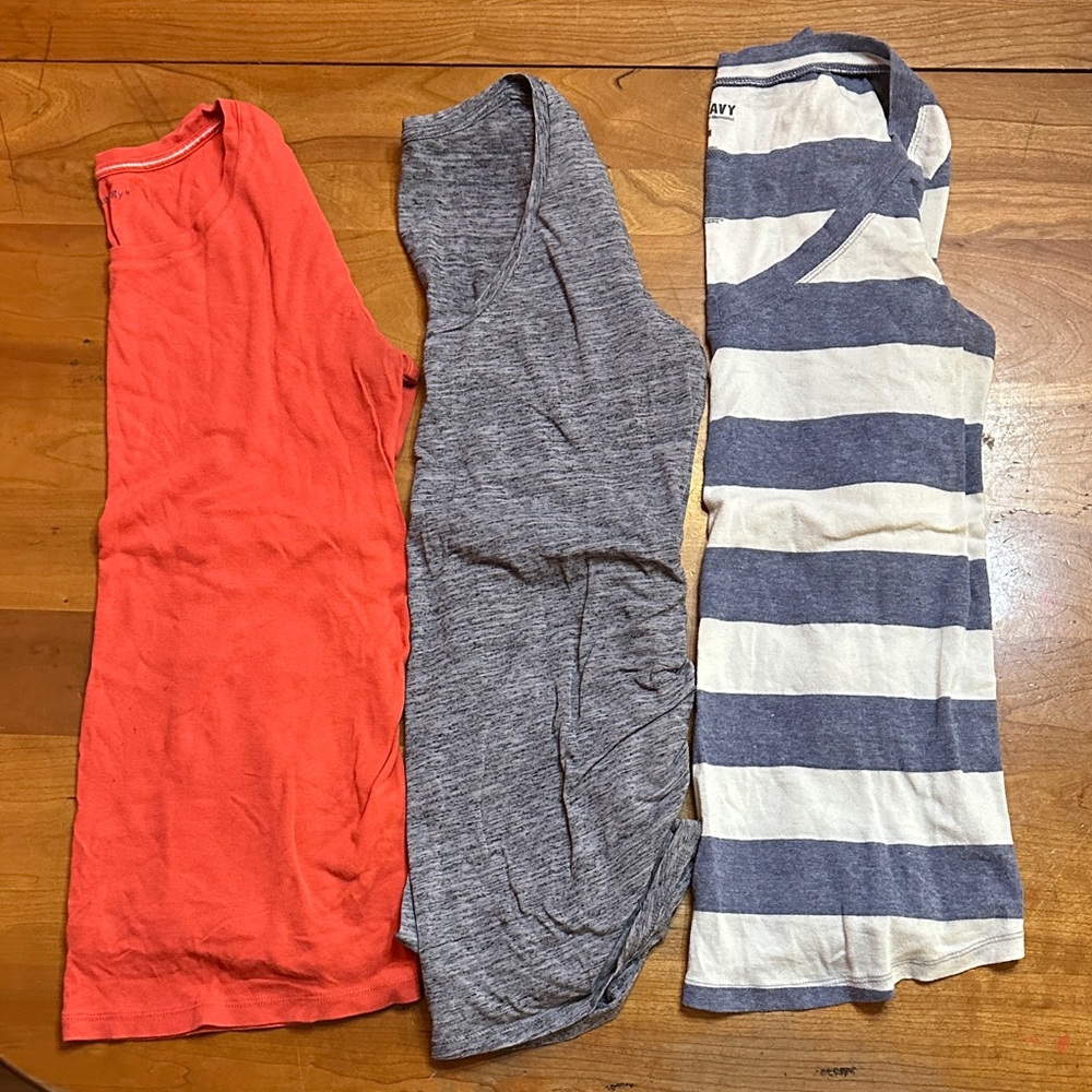 Maternity, long sleeve T-Shirts Set of 3 coral, gray, and blue and white stripe